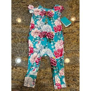 NWT Posh Peanut Eloise Floral Ruffled Cap Sleeve Henley‎ Romper 18 24 Months